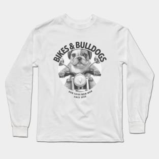 a cute baby bulldog riding on a motorcycle Sticker Long Sleeve T-Shirt